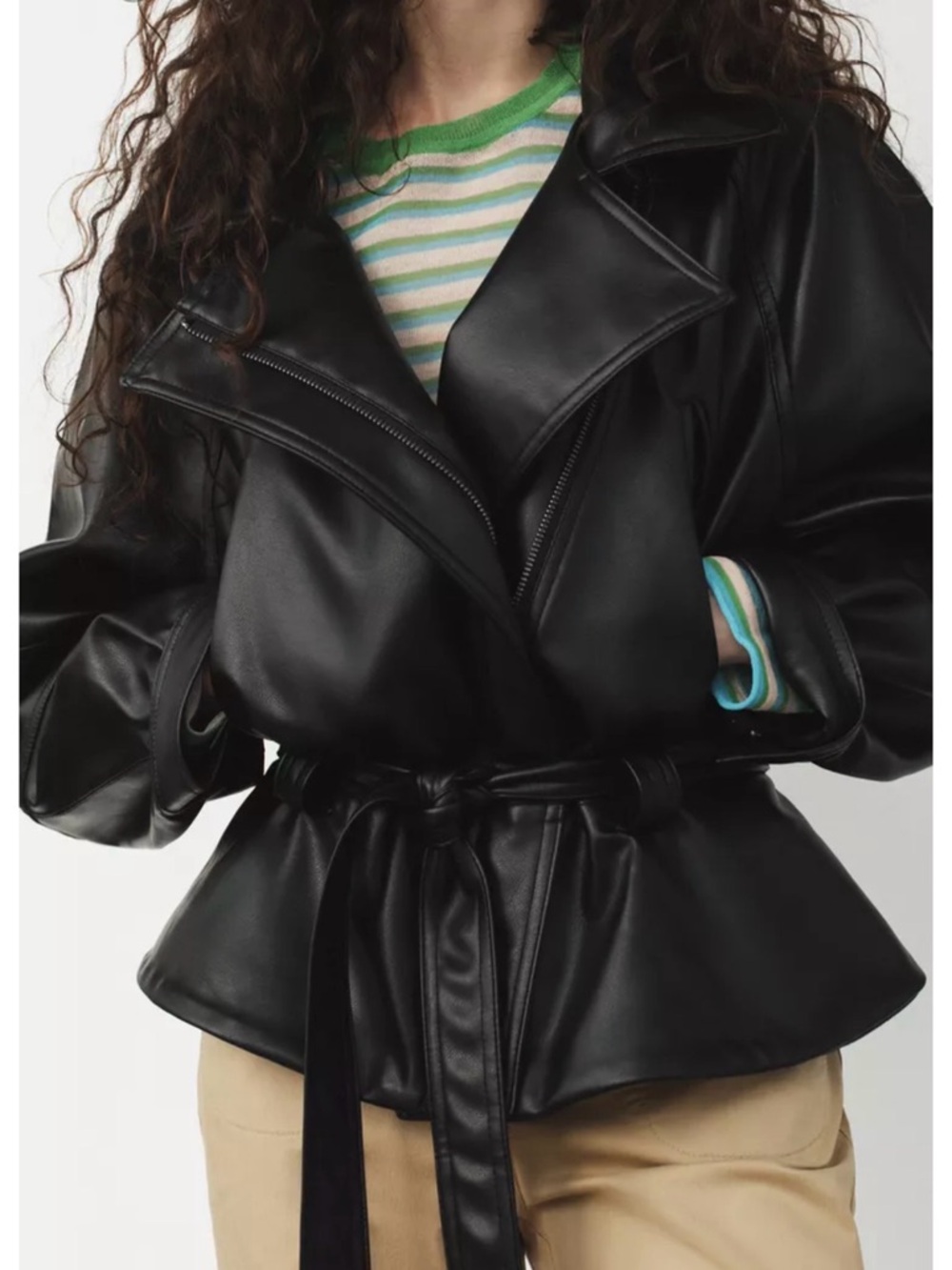 ZARA FAUX LEATHER JACKET WITH BELT SMALL - Picture 3 of 8